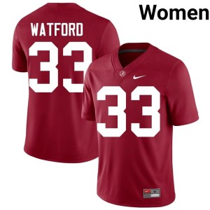 #33 Crimson College Football Women's Game University of Alabama Adam Watford Jerseys 866010-582