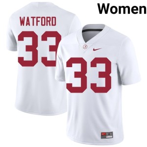#33 Adam Watford Roll Tide Women's College Football White University Jersey 148833-769
