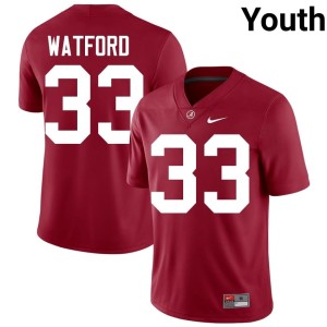#33 Youth Crimson Embroidery College Football Adam Watford Alabama Jersey 125489-425